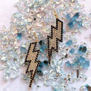 Playful Gold Rhinestone Lighting Bolt Drop Earring